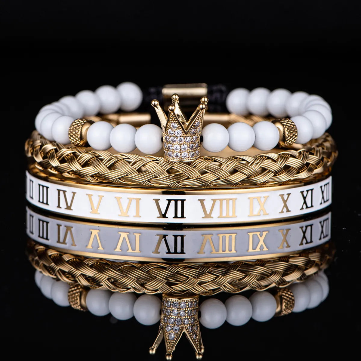 women's statement bracelets-Original Design Crown Stainless Steel Enamel Inlay Artificial Diamond Bracelets