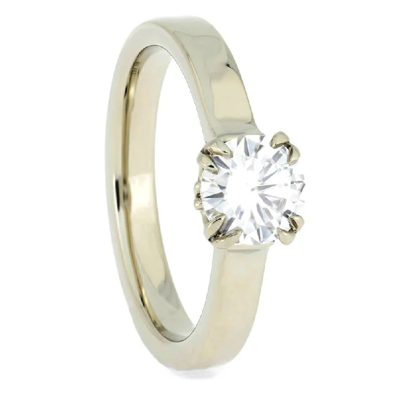 women's alternative engagement rings-Moissanite Engagement Ring with Antler Prong Setting