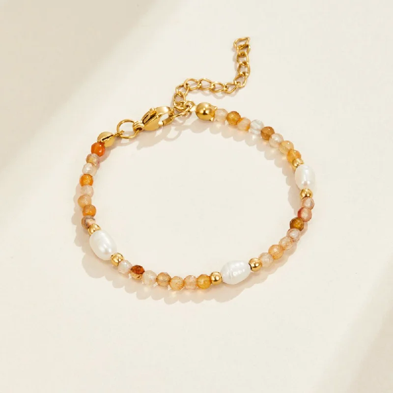 women's creative design bracelets-Agate & Pearl Bead Bracelet