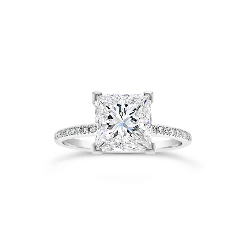 women's bridal engagement rings-Princess-Cut Diamond Engagement Ring with Pave Diamond Shank