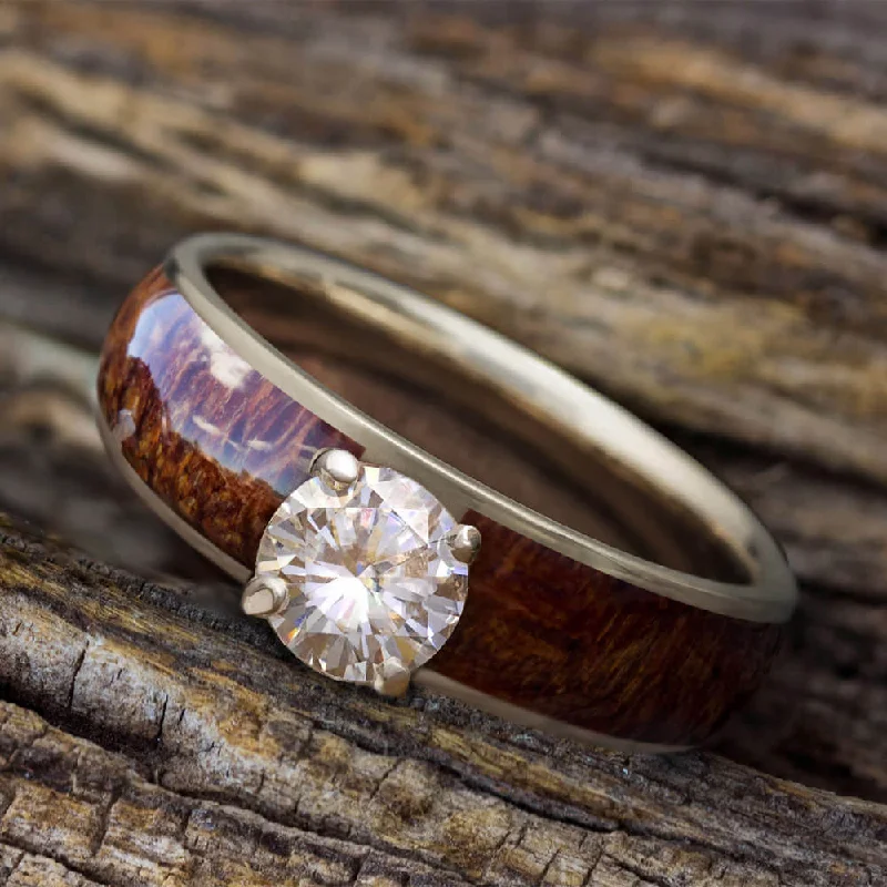 women's contemporary diamond engagement rings-Solitaire Diamond Engagement Ring With Honduran Rosewood