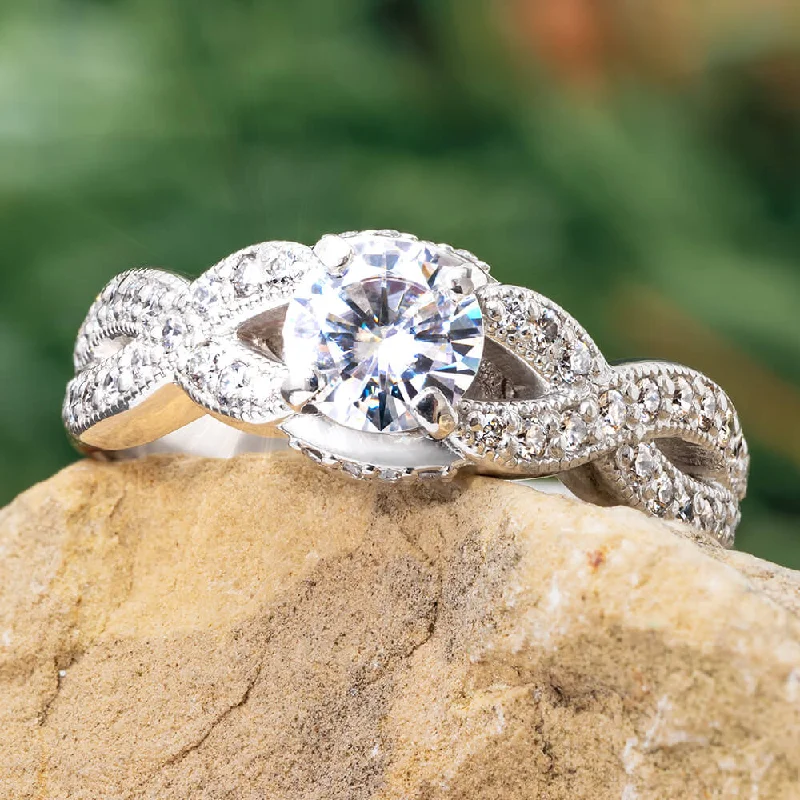 women's halo engagement rings-Moissanite Engagement Ring With Diamonds in Platinum