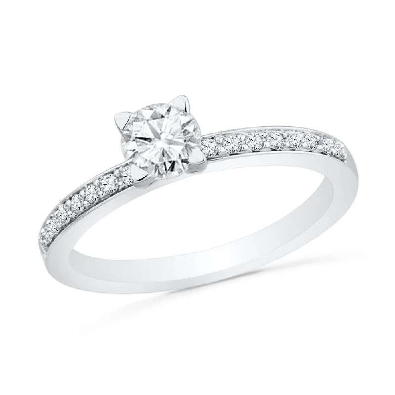 women's cushion-cut halo engagement rings-Classic, Solitaire Diamond Engagement Ring