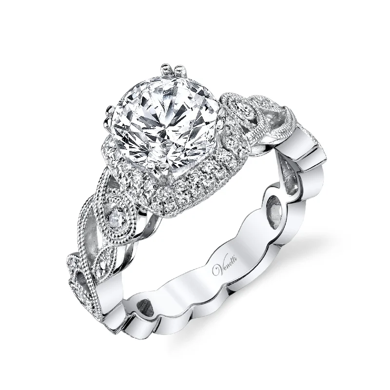 women's statement engagement rings-14K White Gold Engagement Ring