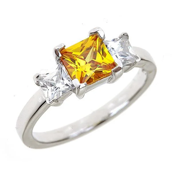 women's white gold engagement rings-Sterling Silver Canary 3 Stone Engagement Ring