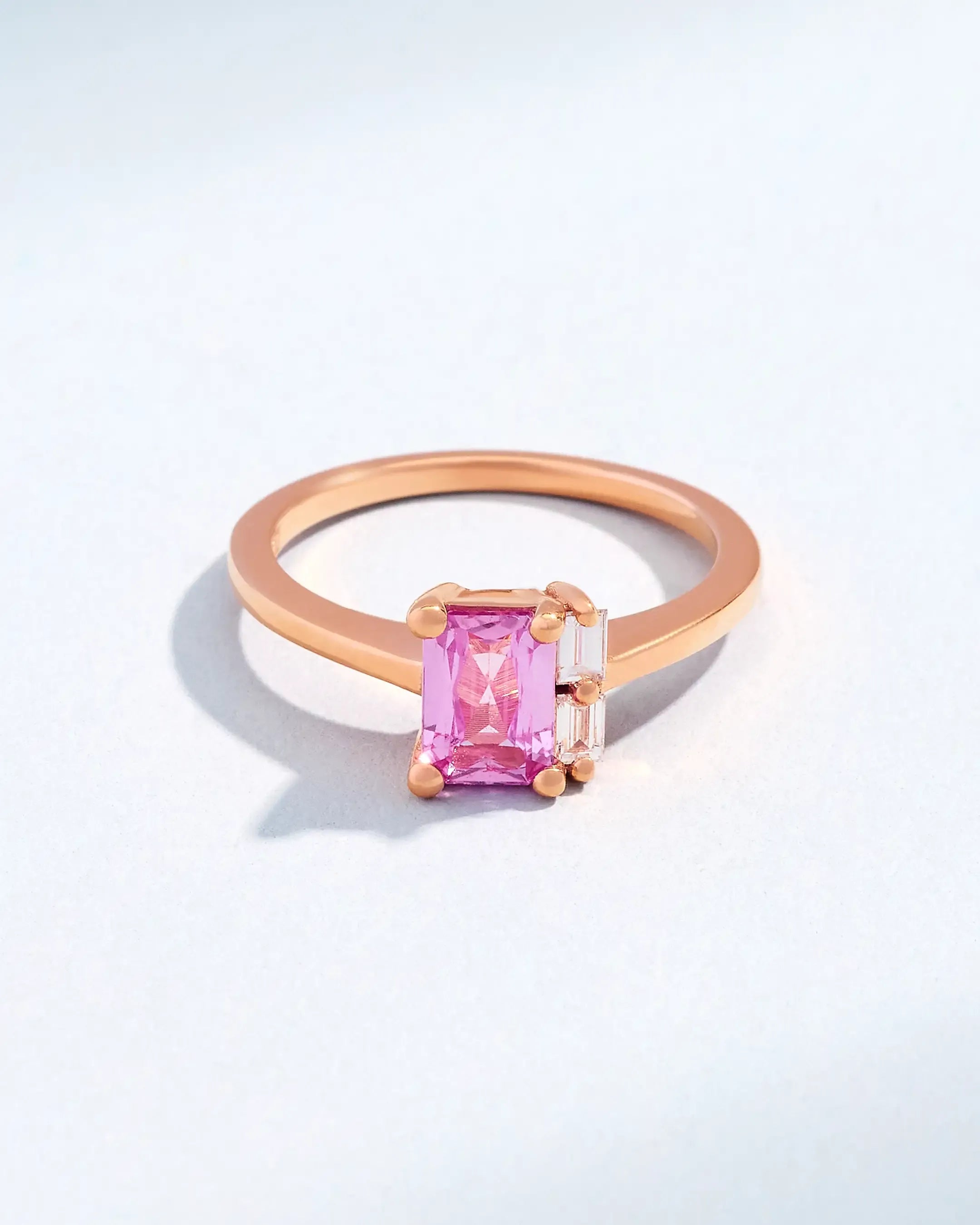 women's oval engagement rings-One of a Kind Mini Toi Et Moi Pink Sapphire & Diamond Ring