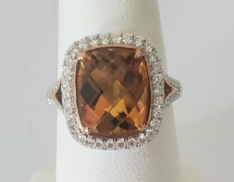 women's statement engagement rings-14kt Rose Gold and White Gold Citrine and Diamond Ring