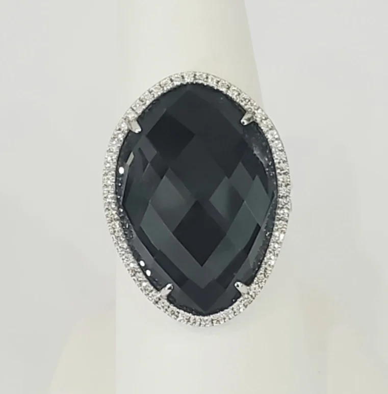 women's luxury diamond engagement rings-14kt White Gold Hematite and Diamond Ring