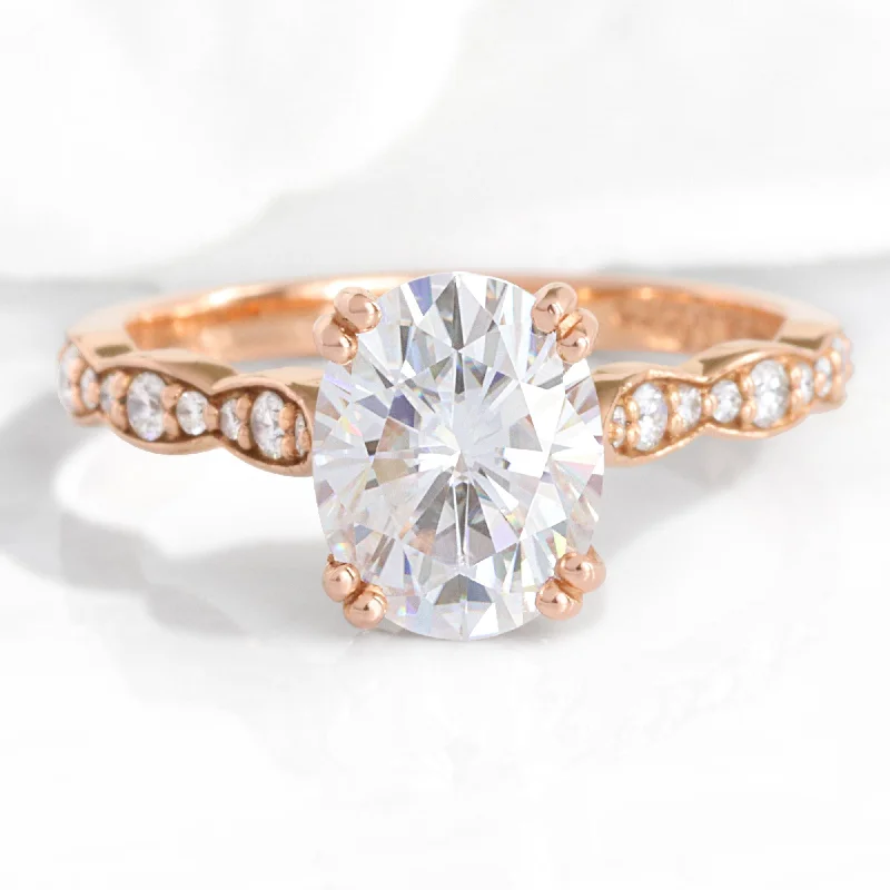 women's heirloom engagement rings-Oval Moissanite Engagement Ring in Grace Solitaire Diamond Band