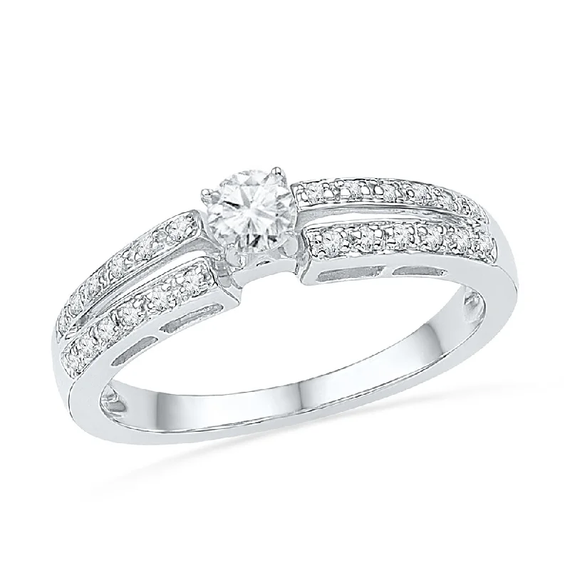 women's multi-stone engagement rings-Diamond Engagement Ring With Diamond Accented Split Shank