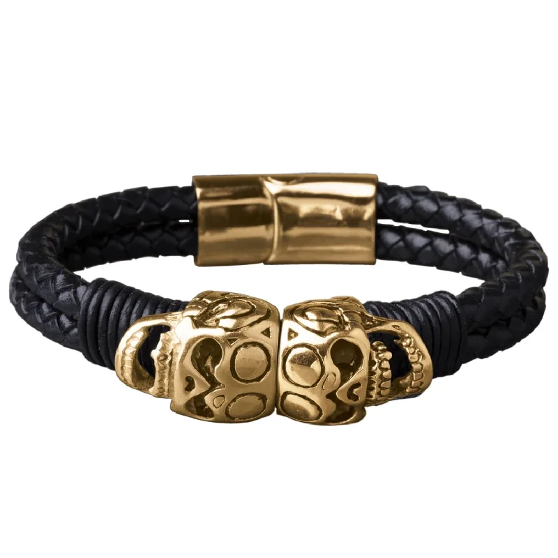 women's modern bangles-Skull Leather Bracelet