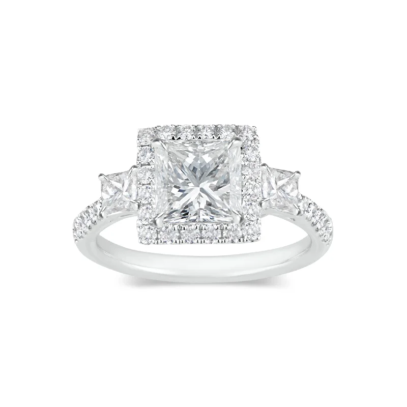 women's heart-shaped engagement rings-Three Stone Princess Cut Diamond Engagement Ring