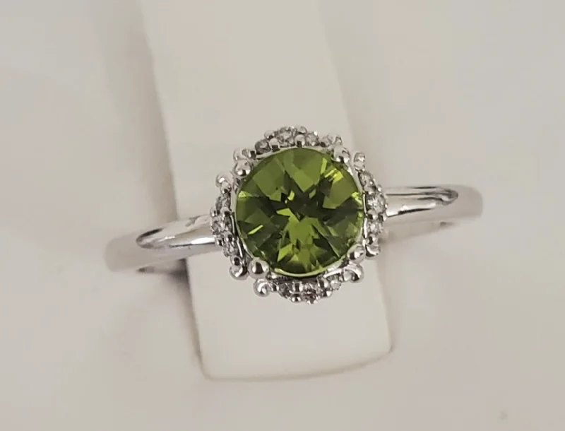 women's personalized engagement rings-14kt White Gold Peridot and Diamond Ring