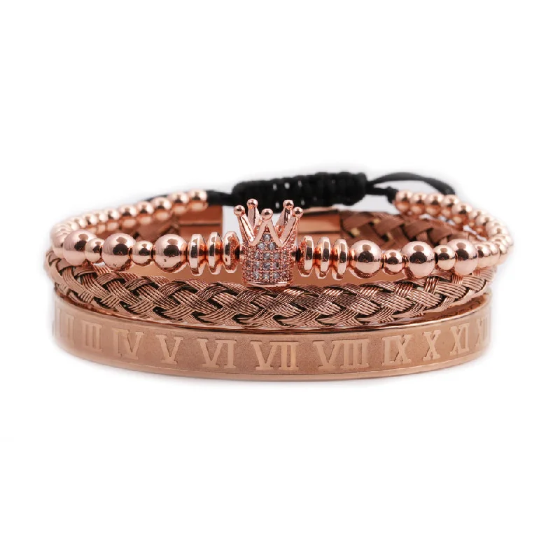 Roman Bracelet + Open-Ended Bracelet + Crown Rose Gold