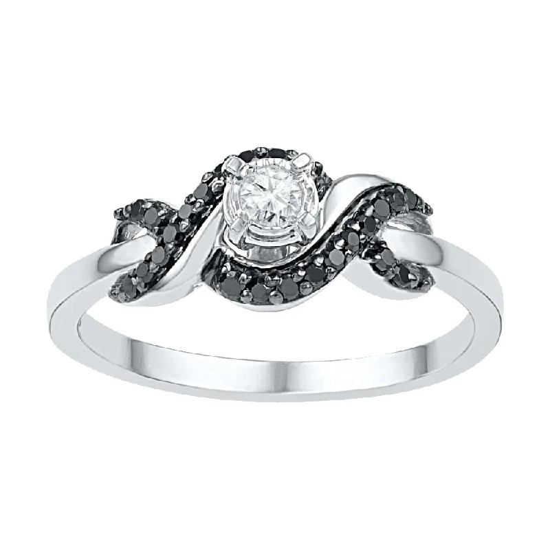 women's cushion-cut halo engagement rings-White and Black Diamond Engagement Ring