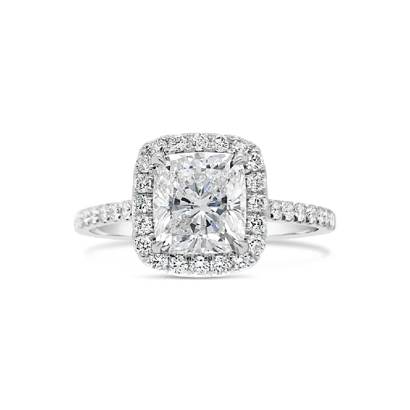 women's statement engagement rings-Cushion Halo Diamond Sleek Engagement Ring