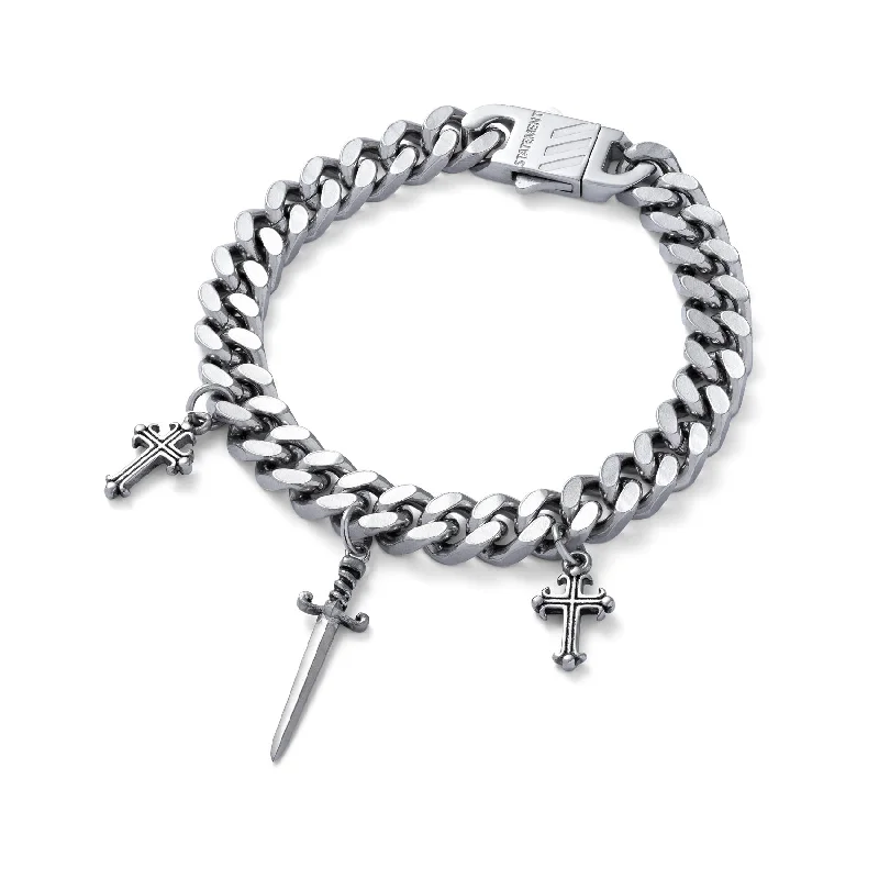 women's adjustable charm bracelets-"Crusader" 9mm Cuban Bracelet