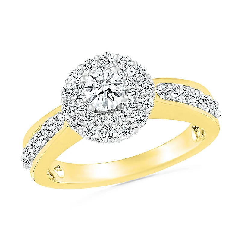 women's floral engagement rings-Double Halo Diamond Engagement Ring