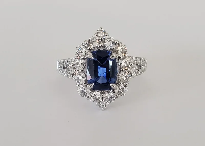 women's emerald engagement rings with diamonds-18kt White Gold Blue Sapphire and Diamond Ring