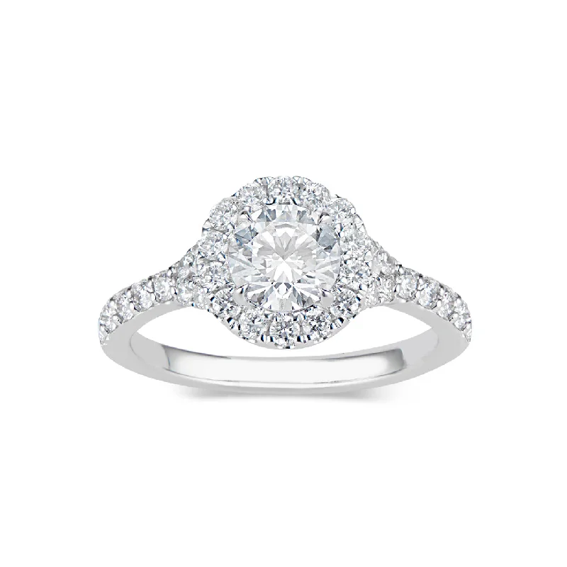 women's unique engagement rings-Round Halo Diamond Engagement Ring with Subtle Split Shank