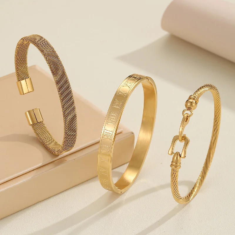 women's bangle bracelets-Simple Style Letter Stainless Steel 18k Gold Plated Bangle