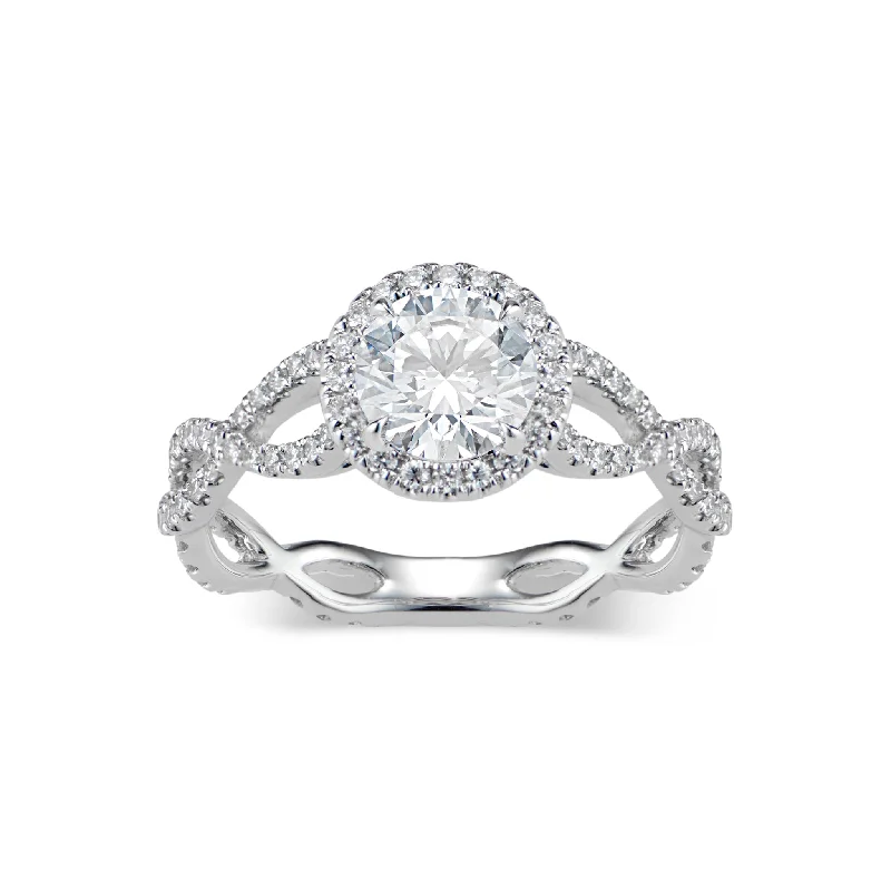 women's three-stone engagement rings-Round Diamond Halo Engagement Ring with Twisted Shank