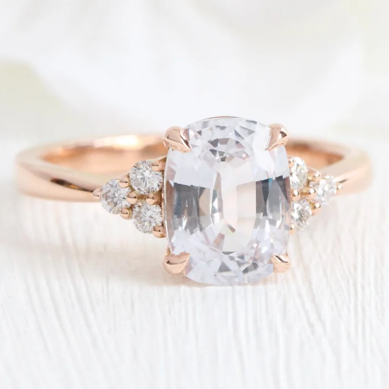 women's nature-inspired engagement rings-2.75 Ct White Sapphire Diamond Ring in 14k Rose Gold 3 Stone Ring, Size 6.75