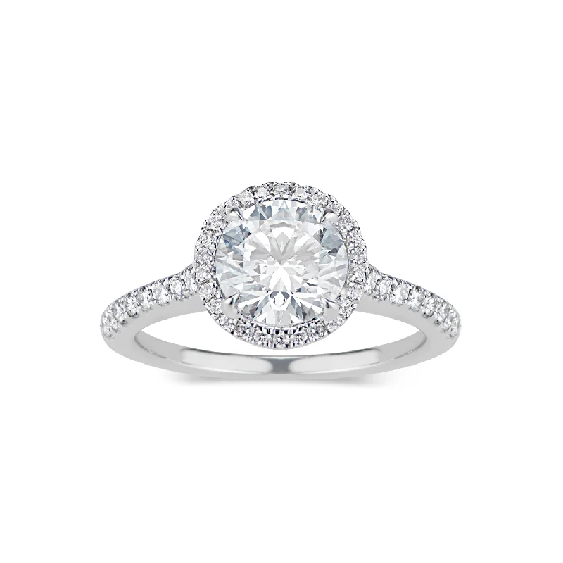 women's oval diamond engagement rings-Round Halo Diamond Engagement Ring with Diamond-Set Gallery