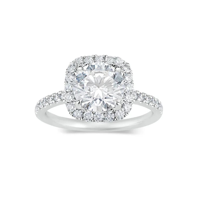 women's affordable engagement rings-Cushion Halo Diamond Engagement Ring with Diamond Shoulders