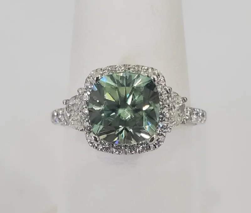 women's unique stone engagement rings-14kt White Gold Mint Zircon and Diamond Ring