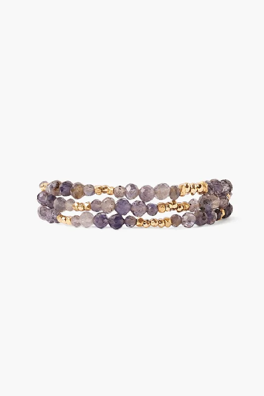 women's wide cuff bracelets-Granada Triple Naked Wrap Bracelet Iolite Gold