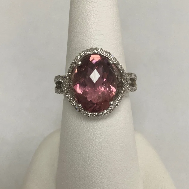 women's halo diamond engagement rings-14kt White Gold Oval Pink Tourmaline and Brilliant Cut Diamond Ring