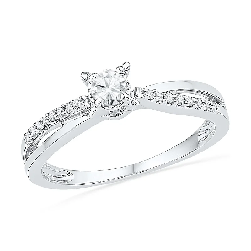 women's unique stone engagement rings-Solitaire Diamond Engagement Ring With Criss Cross Band