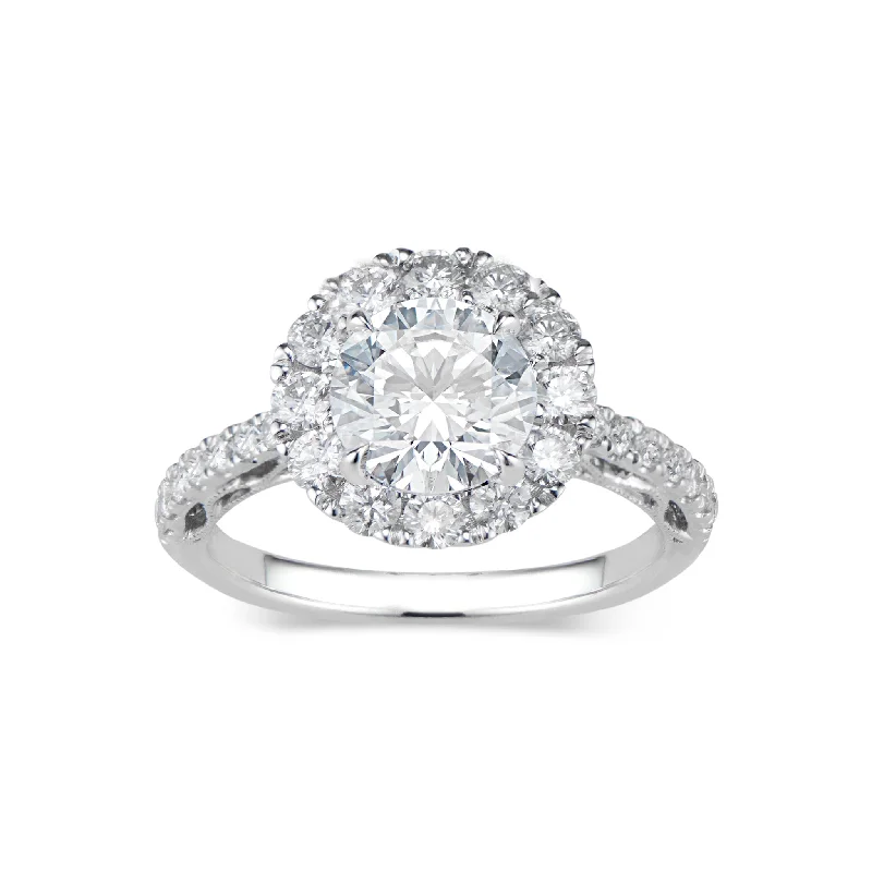 women's unique engagement rings with diamonds-Halo Diamond Engagement Ring with Filigree