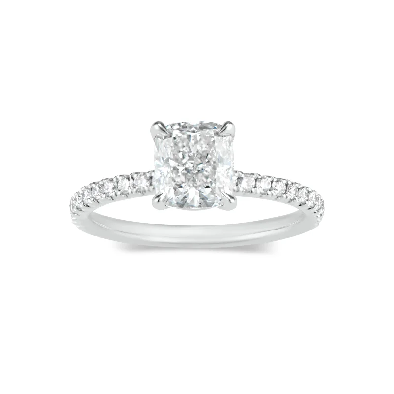 women's floral engagement rings-Prong-Set Cushion Diamond Engagement Ring