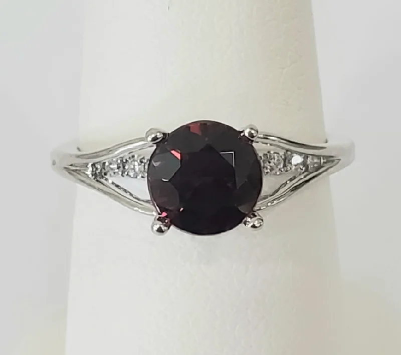 women's antique-style engagement rings-14kt White Gold Red Zircon and Diamond Ring