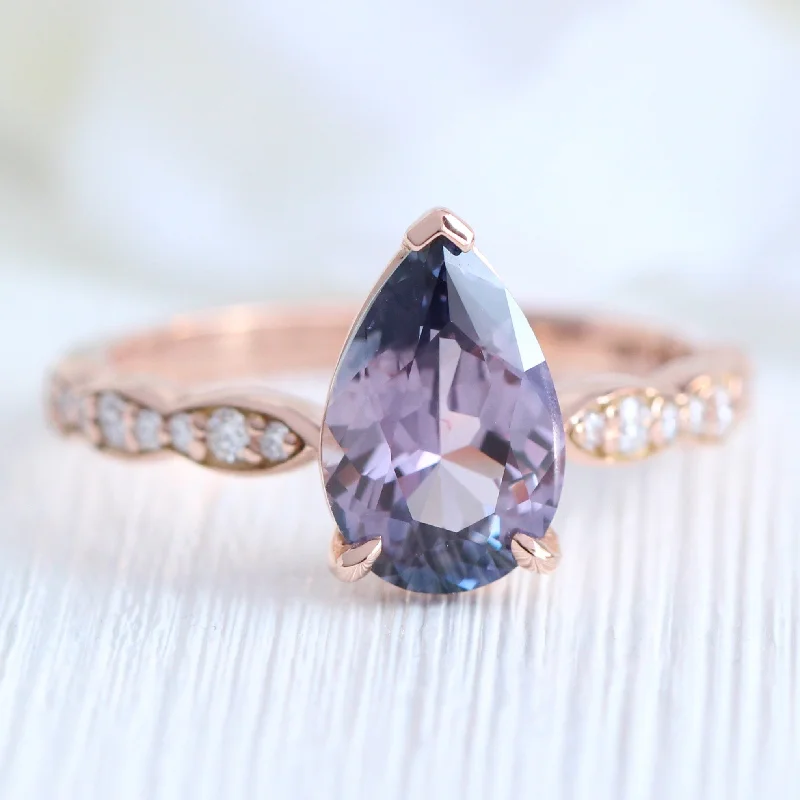 women's antique-style engagement rings-Rare Purple Parti Sapphire Diamond Ring in 14k Rose Gold Low Profile Ring, Size 6.25