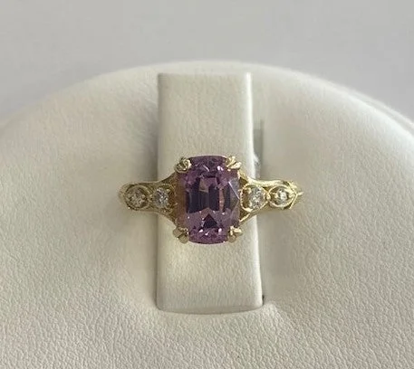 women's cushion cut engagement rings-14kt Yellow Gold Pink Topaz and Diamond Ring