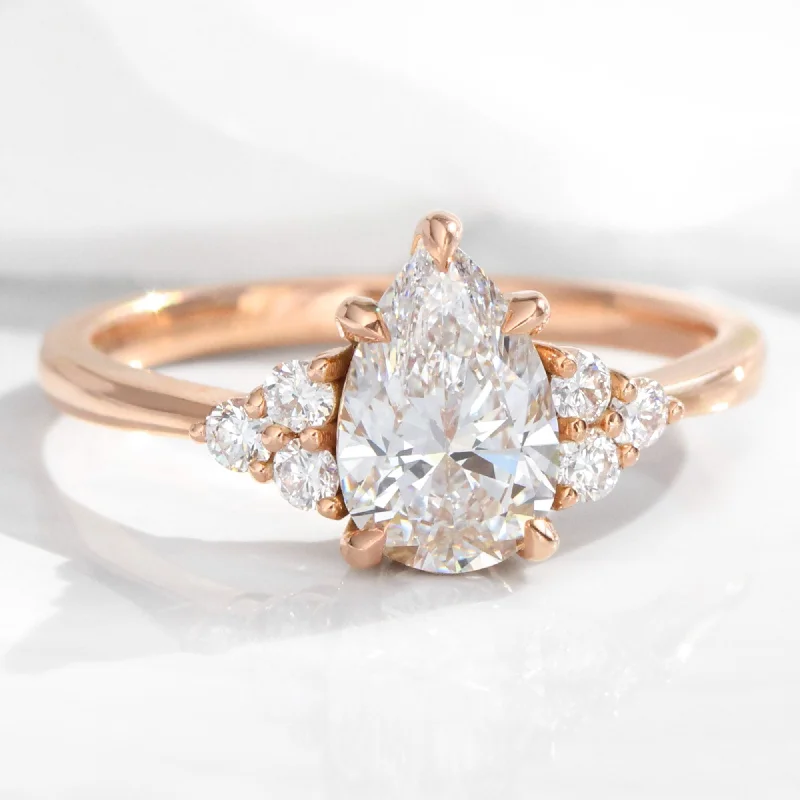 women's yellow gold engagement rings-1.38 Ct. Pear Lab Diamond Ring w/ Natural Diamonds in Stella 3 Stone Ring