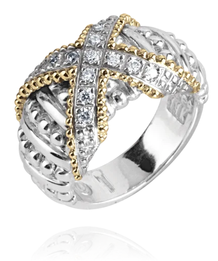 women's halo diamond engagement rings-Vahan - 14K Gold & Sterling Silver Diamond Ring