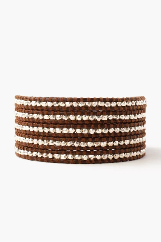 women's beaded bangle bracelets-Sterling Silver Wrap Bracelet Brown