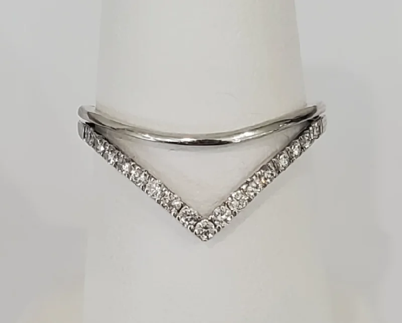 women's diamond engagement rings with bands-14kt White Gold Double Chevron Diamond Ring