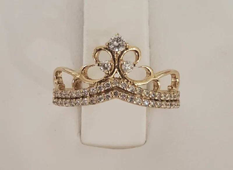 women's floral diamond engagement rings-14kt Yellow Gold Crown/Tiara Diamond Ring