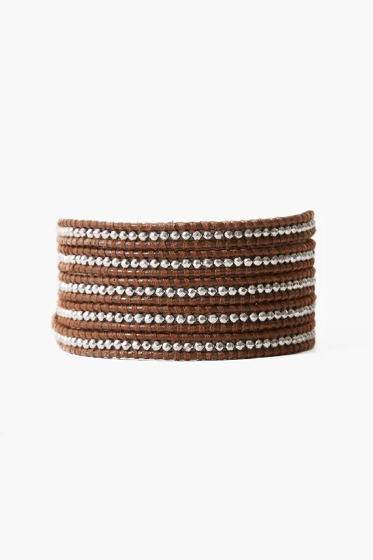 women's vintage bracelets-Silver Hematine Wrap Bracelet Brown