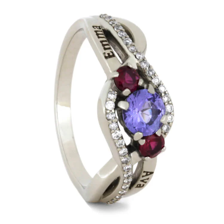 women's unique stone engagement rings-Tanzanite Engagement Ring with Ruby and Diamond Accents