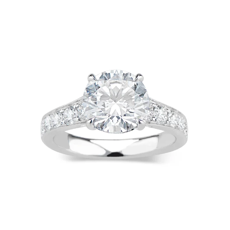 women's sparkling engagement rings-Round Diamond Engagement Ring with Diamond Shoulders