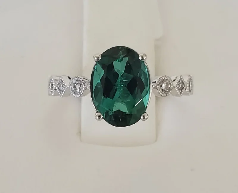 women's classic solitaire engagement rings-14kt White Gold Green Tourmaline and Diamond Ring