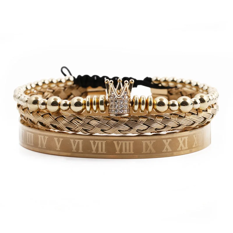 Roman Bracelet + Open-Ended Bracelet + Crown Gold