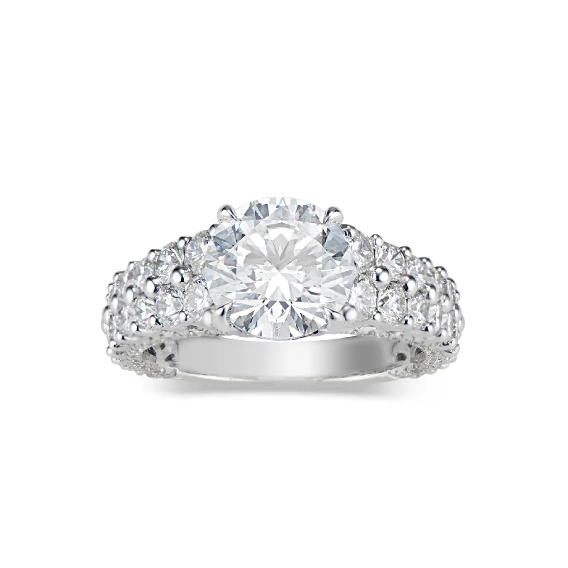 women's romantic engagement rings-Round Diamond Engagement Ring with Double Diamond Band