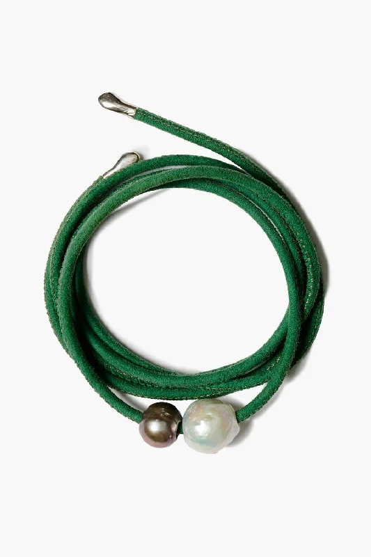 women's gold bracelets-Vanya Leather Wrap Bracelet Green